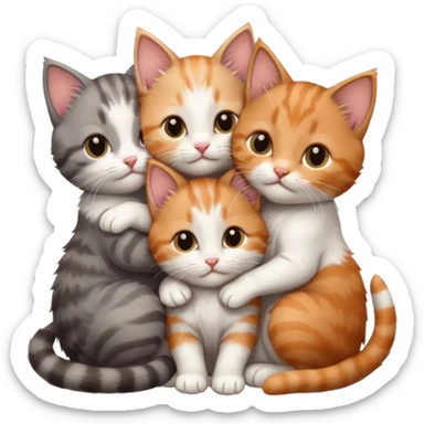 6 tiny kittens cuddling together all different colours, the first one is grey and white, the second is ginger and white and the third is brown tabby and white sticker