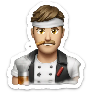 white man with eyepatch and smoking cigarette on top of tbone steak sticker