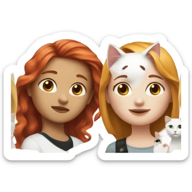 A red-haired girl with long hair and a white cat with black spots sticker