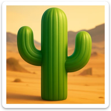 Make the cactus emoji wider than the previous version. Keep everything else the same: iOS emoji style, 3D, shiny, smooth gradients, soft shadows, realistic cactus shape, classic emoji look. sticker