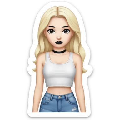White girl with blond hair , black lipstick and white crop top for shirt and for pants baggy jeans sticker
