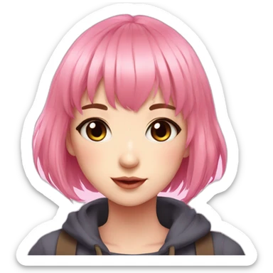 Cute anime girl with pink hair wearing and with light makeup and short hair and bangs sticker