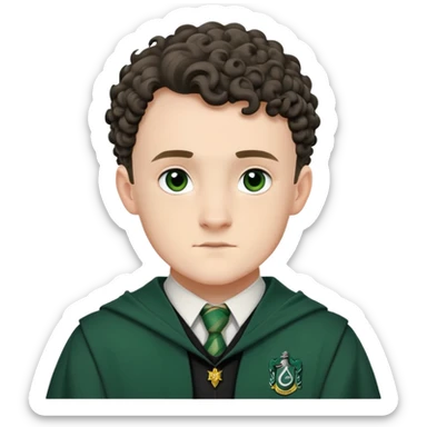 Josh Herdman is Gregory Goyle in harry potter, wear hogwarts slytherin uniform, curly short hair sticker