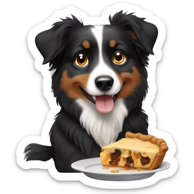 Small black australian shepherd dog eating pie  sticker