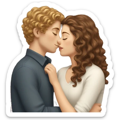 white girl with wavy brown long hair kissing a white boy with short curly brown hair sticker
