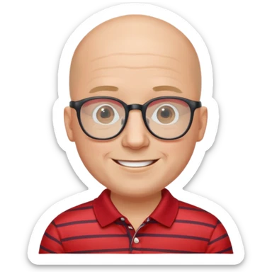 happy bald man with red striped polo wearing glasses sticker