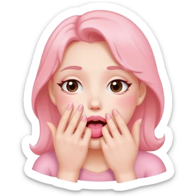 Pink blush with hand over mouth giggling sticker