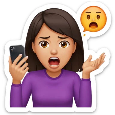 upset girl screaming at her phone, mouth wide open, frustration visible sticker