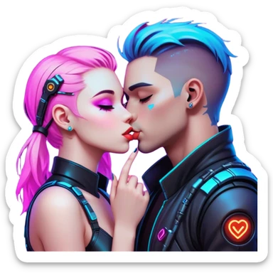 cyberpunk neon kiss sticker