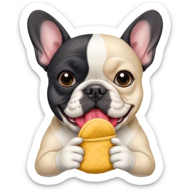 Black and white frenchie eating a sock  sticker