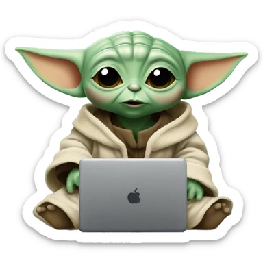 A cute Baby Yoda from Star Wars with a laptop sticker