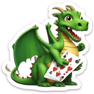 A dragon holding a hand of poker cards sticker
