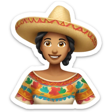 Happy mexican woman in a sombrero holding a 🌭  sticker