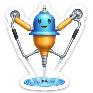 Garden tools, dancing joyfully around a sprinkler celebrating automation sticker