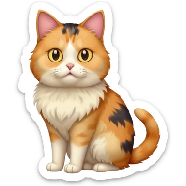 full body calico cat with skinny head and fat body with an anxious face sticker