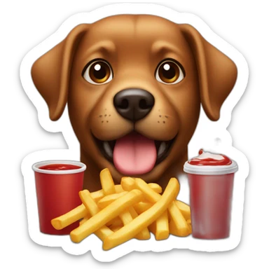Small Brown and dark dog with fries and ketchup sticker