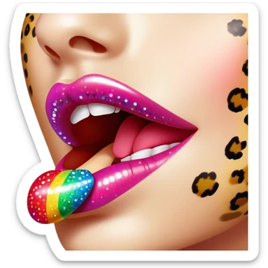 rainbow sparkled leopard print on lush, full lips. Lips only sticker