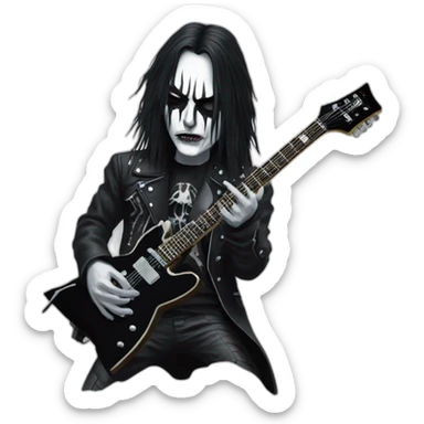Black metal guitarist with corpse paint playing an electric guitar sticker