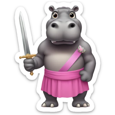 Hippopotamus wearing pink dress and carrying a sword sticker