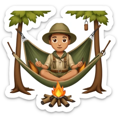 bushcraft adventure camp with campfire and hammock sticker