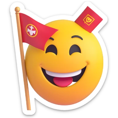 3D smiley emoji, round shape, student with university flag, yellow color, proud face sticker