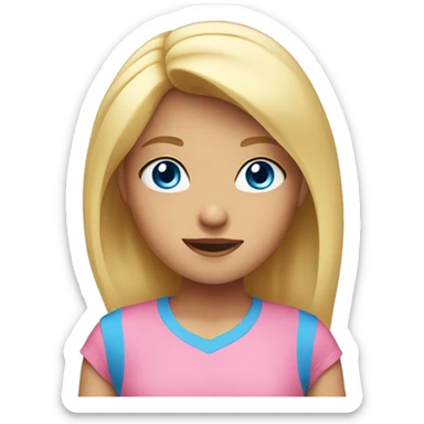 girl with blond hair and blue eyes wearing a pink t-shirt sticker