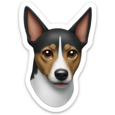 Black Basenji wearing shark costume with jaws face sticker