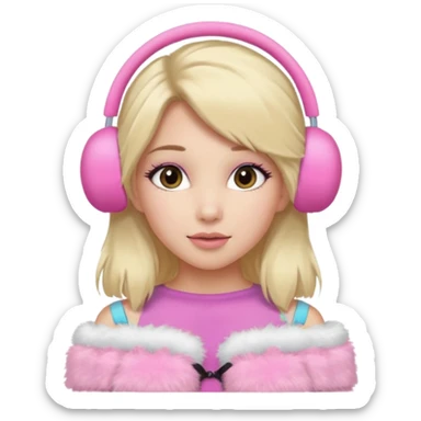 Mädchen mit blondem glattem langem Haar und rosanen top ohne Träger und rosa kuschelige Ohrenschützer für den Winter und latina make up sticker