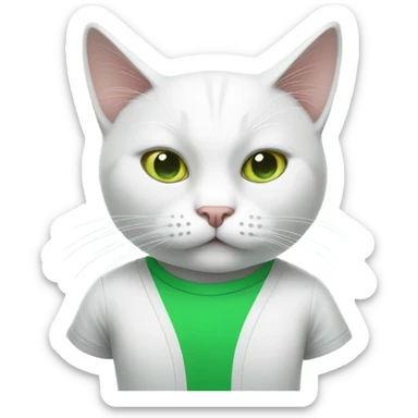 a white cat manager in green t-shirt sticker