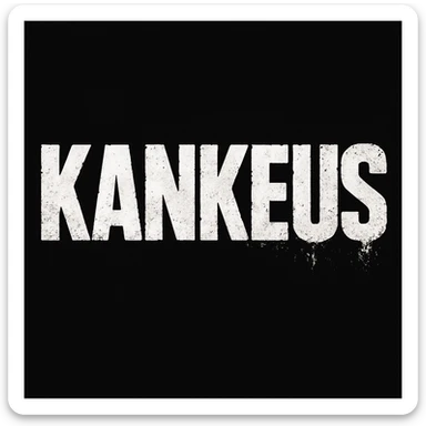 KankeuS logo, DayZ video game font style, distressed, bold, white text on black background, gritty and intense sticker