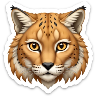 Cinematic-Noble-Lynx-Portrait-Emoji – Poised and regal, with a strong, agile build and a strikingly patterned coat of warm tawny fur accented by bold black ear tufts, deep-set, intelligent amber eyes, simplified yet sharp and sophisticated. sticker