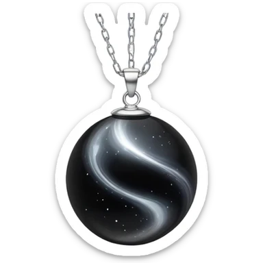 floating black onyx orb with a pure silver aura, cosmic particles swirling around it, silver chain floating midair like starlight sticker