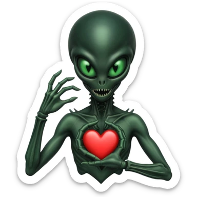 black xenomorph making heart sign sticker