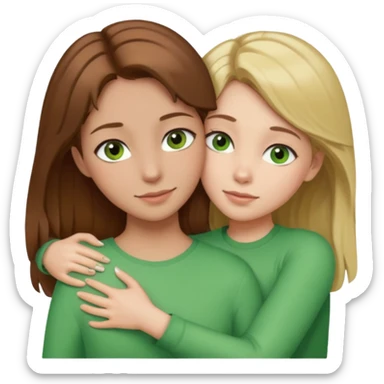 Maman : cheveux marrons, yeux marrons peau blanche fille cheveux blond yeux verts peau blanche qui se font un câlin  sticker