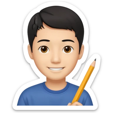 quero um personagem masculino japones, de pouco cabelo e sorrindo com um lapis na mao sticker