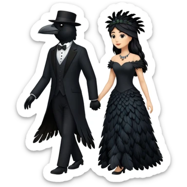 Tall handsome black crow walking with his bride sticker
