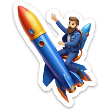 bearded man riding a rocket france black boom!  sticker