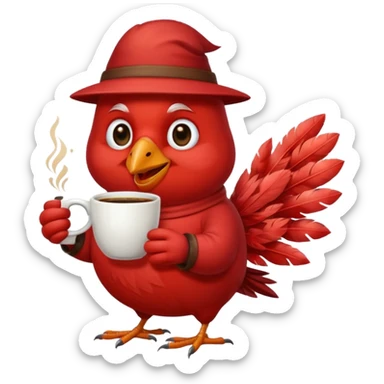 Happy cardinal bird with a cup of coffee sticker