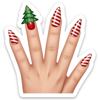 Create a nail design that is red, aesthetically pleasing, Christmas-themed, and girly. There are five fingers. sticker