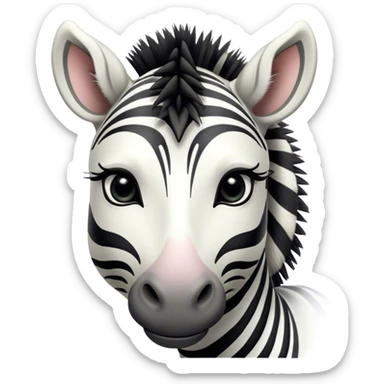 Cinematic Noble Zebra Portrait Emoji, Poised and regal, with a lean, elegant build and a striking Fur of bold black and white stripes, deep-set soulful piercing eyes, Simplified yet sharp and sophisticated features, highly detailed, glowing with a soft, dignified glow, high shine, intelligent and graceful, stylized with an air of savannah chic, focused and attentive, soft glowing outline, capturing the essence of a watchful and confident equine, so majestic it feels as though it could gallop out of the screen with effortless authority! sticker