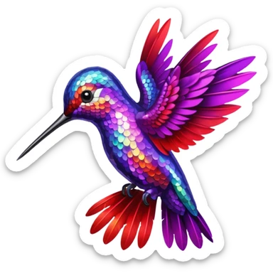 hummingbird with red and purple with glitter sticker