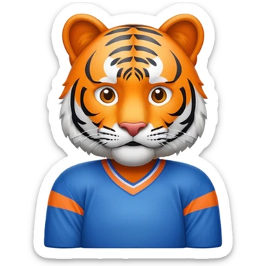 Tappara> i“Blue and orange hockey emoji celebrating victory, tiger mascot looking sad”lves sticker