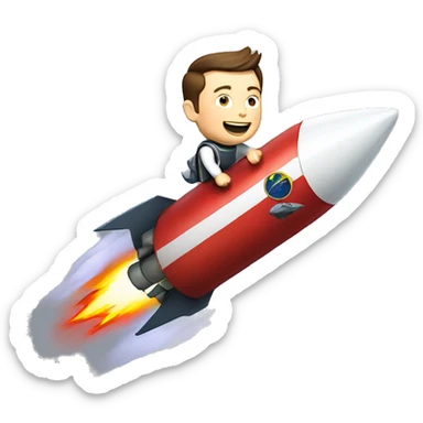 Elon Musk riding on top of a flying space rocket sticker