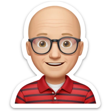 happy bald man with red striped polo wearing glasses sticker