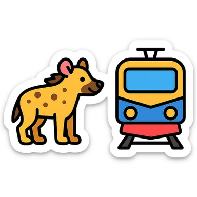 hyena and train icon with lineal color and black outlines sticker