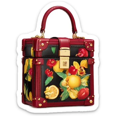 Dolce and Gabbana small box bag with colourful summer print dark red black and golden detais 2023 sticker