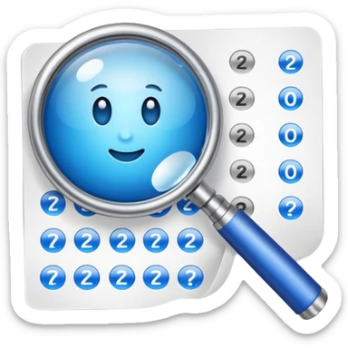  lente di ingrandimento foglio con scritte a risposte multiple blu sticker