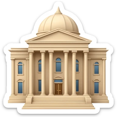Minimal 3D emoji style government ministry building, classical architecture with columns and triangular roof, official state institution, neutral beige stone, clean shading, financial institution icon, isolated on transparent background, professional, no flags, no text sticker