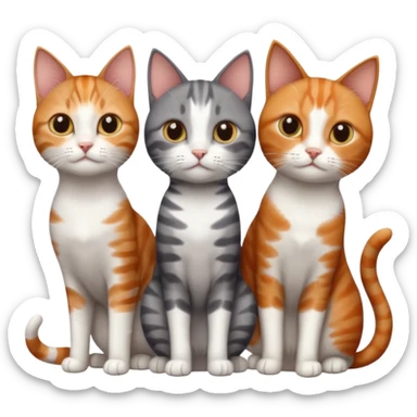 3 different coloured tiny short haired cats, including a dark grey and white cat, a ginger and white and a brown tabby and white sticker
