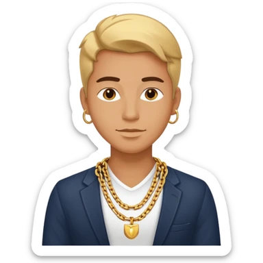 entrepreneur with gold chain, relaxed confident expression, minimal luxury feel sticker